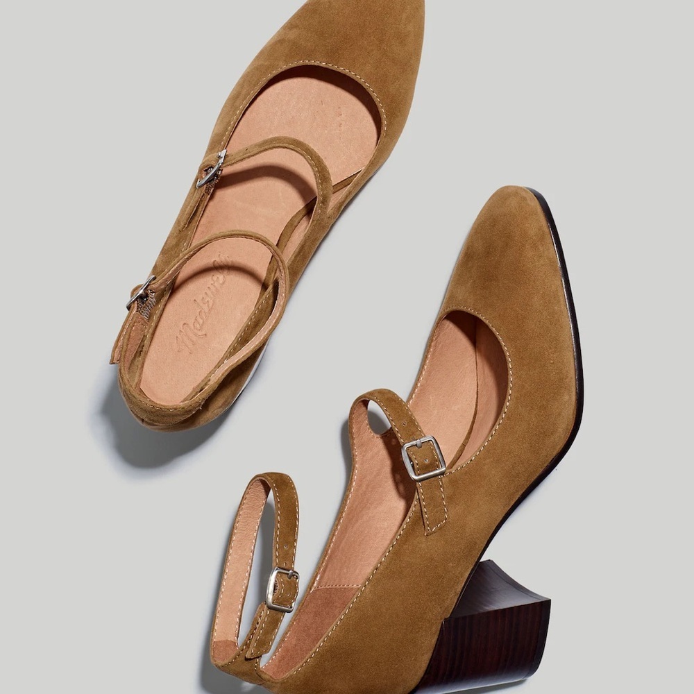 Madewell double strap Maddie Mary Jane Brown Suede Women's Heels